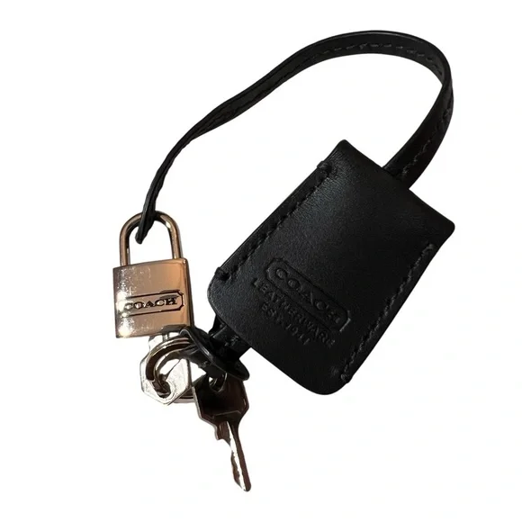 Coach Silver Padlock and Black Leather Clochette with two keys - Picture 2 of 15